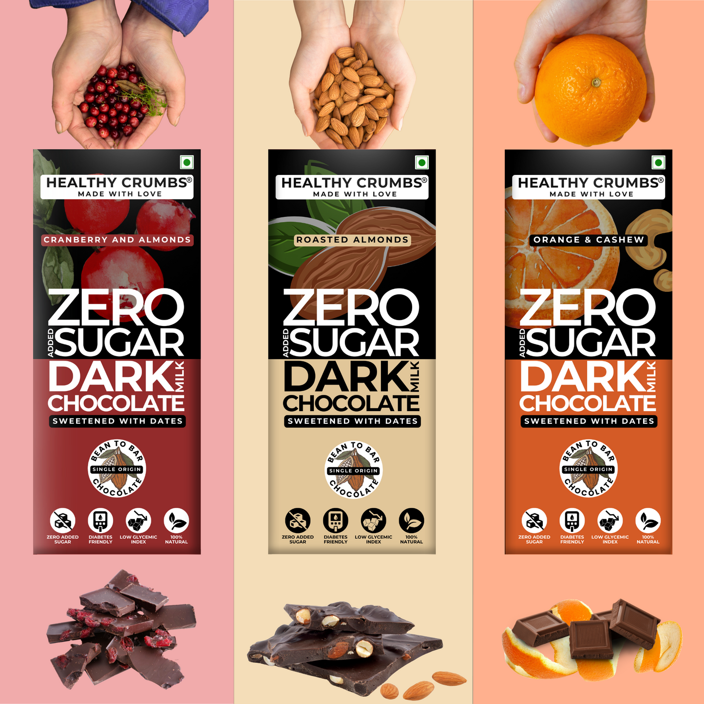 Zero Added Sugar Dark Chocolate 35g [Assorted - Pack of 6]