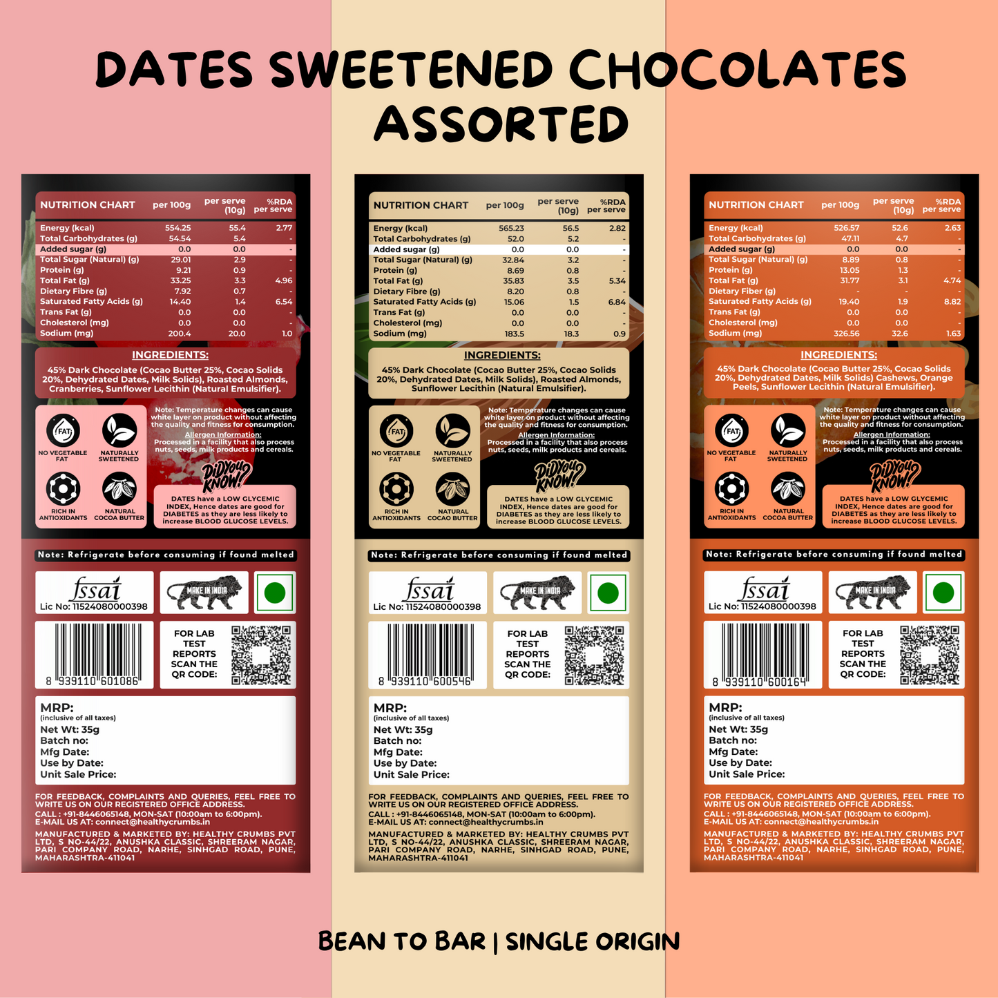 Zero Added Sugar Dark Chocolate 35g [Assorted - Pack of 6]